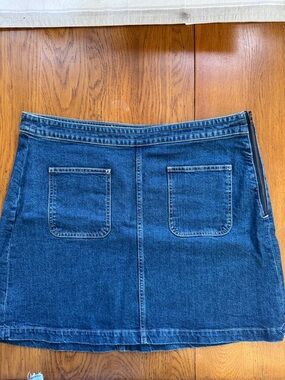 LOFT Dark Blue Denim Mini Skirt with Front Patch Pockets